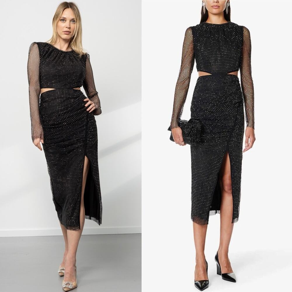 Self-Portrait Diamante Fishnet Midi Dress 2